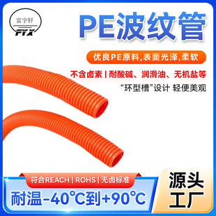 Manufacturer Supplies Orange-Red Pe Hose Ad32 Soft Plastic Threading Corrugated Pipe Cable Pressure Resistance