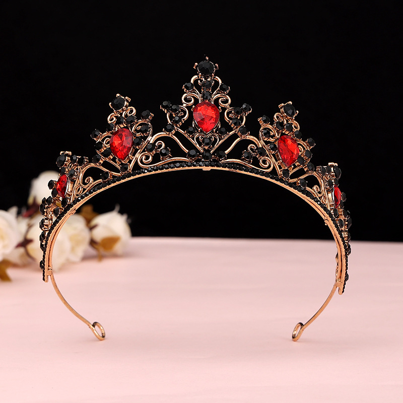 Online Rojo Negro Barroco corona tocado novia estilo coreano 18 años de edad, mujer adulta Ceremonia de cumpleaños princesa Corona al por mayor