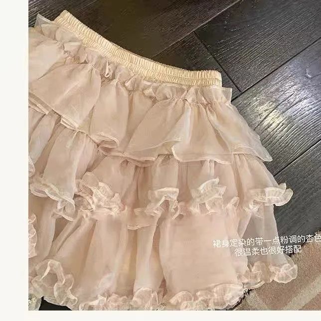 年齢を軽減する甘いバレエスカートレースピンクガールチュチュスカートスプライシングレーススリムケーキ新しいショートスカート|undefined