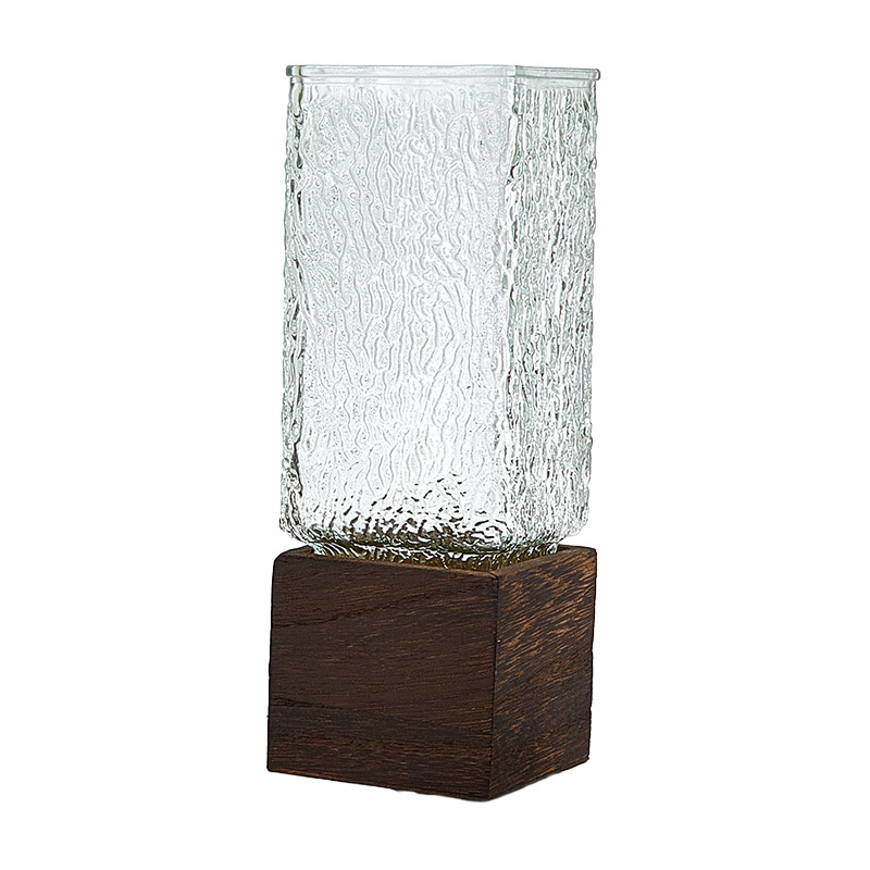 Vaso de vidrio de madera china, jardín de tubo recto, decoración de flores, decoración de lujo ligera, acuapónica de vidrio de alta calidad