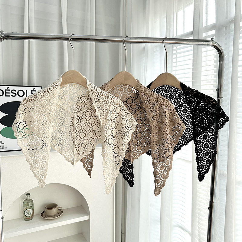 Pañuelo triangular de color sólido hueco de estilo coreano para mujer, turbante de ganchillo hecho a mano francés, bufanda decorativa de viaje para primavera y verano