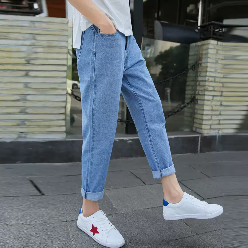 直筒牛仔裤男春秋新款高端男裤牛仔裤青少年高级感宽松牛仔九分裤