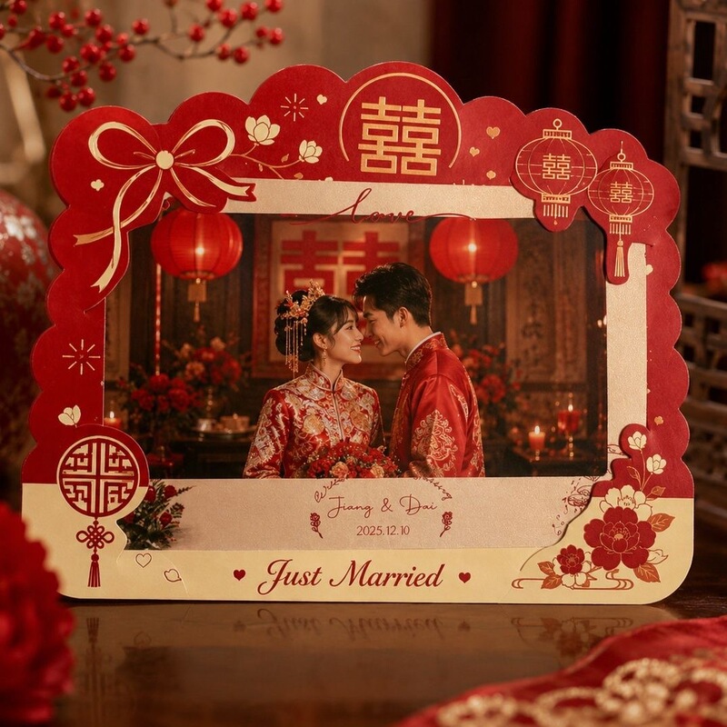 Double Happiness Chinese-Style Wedding Photobooth Backdrop Card Chinese-Style Photo Decoration Can Be Diyed by Yourself