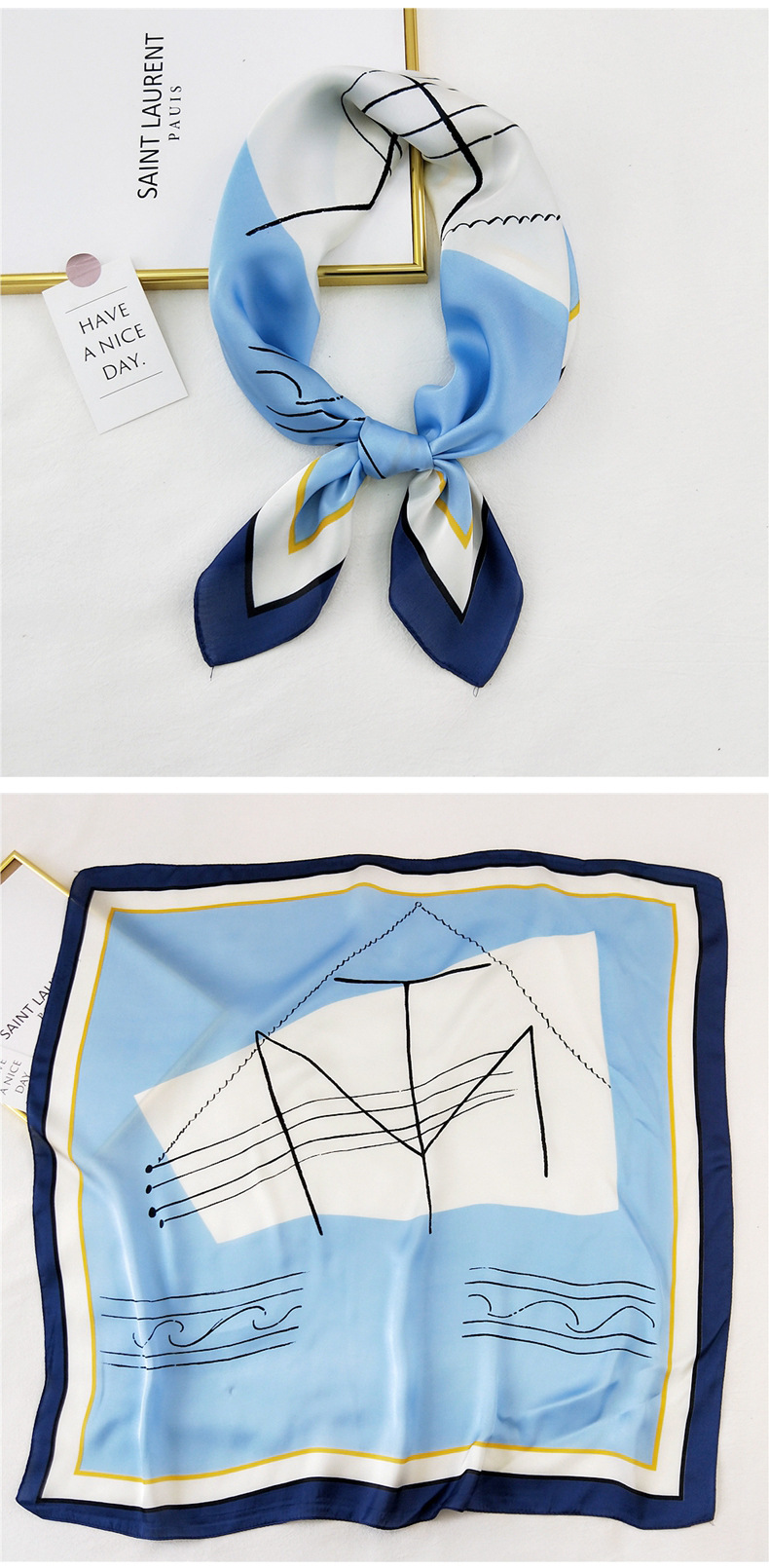 50g Weight Silk Scarf Classification Travel Occasion Silk Material Unisex Gender Printing Design Sweet Style Khaki, Grey, Purple, Red, Green, Blue, Camel, Yellow, Black Color Korean Printing Silk Square Scarf Wholesale 16