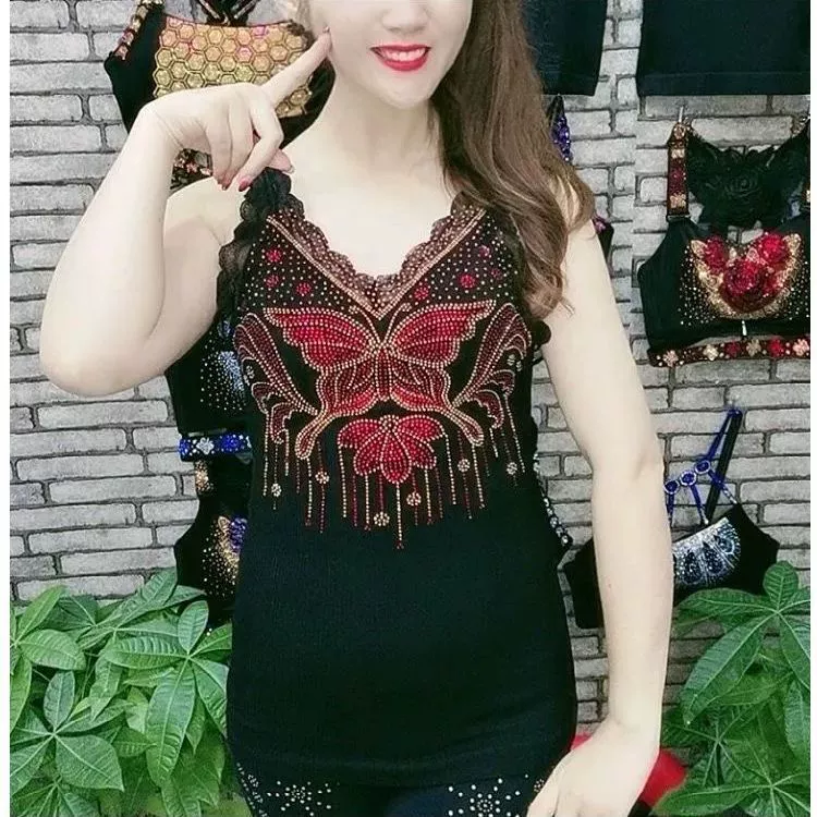 Новинка 2021 года, летняя тонкая майка со стразами, красивая блестящая верхняя одежда со стразами на спине, базовый слой, верхняя одежда, высокая эластичность, для похудения, женская одежда
