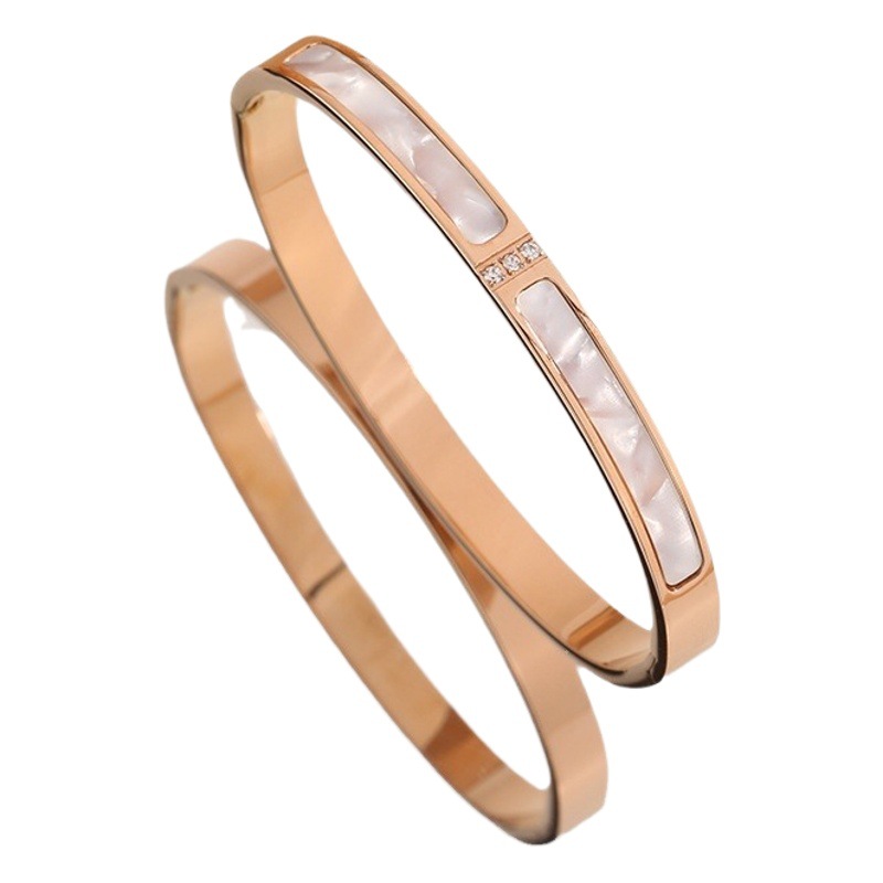 Nuevo tres diamante blanco fritillary Shell pulsera Rosa oro titanio acero simple todo partido moda europea y americana accesorios pulsera para las mujeres