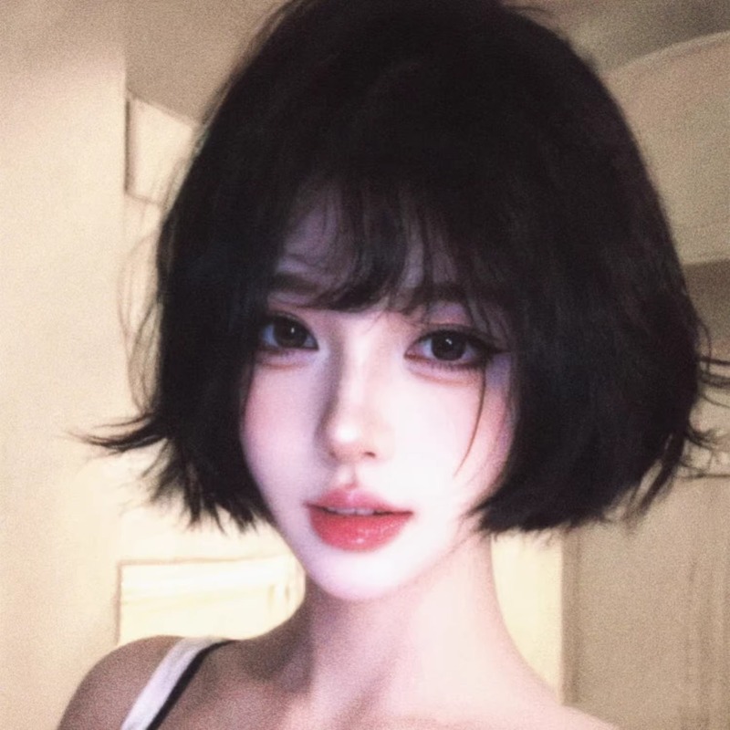 Parrucca Koni da donna a testa piena, capelli corti e lisci, frangia elegante, voluminosa parrucca bobo coreana naturale che modella il viso