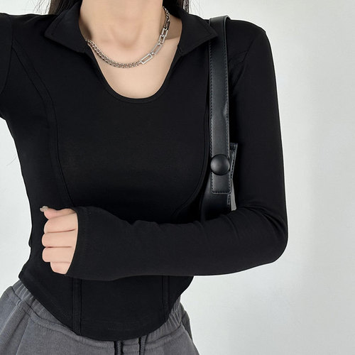 Women's 2025 U-Neck Design-Sensitive Base Shirt for Spring and Summer with a Sense of Elegance and a Hot Girl V-Neck Stylish Upper Shirt