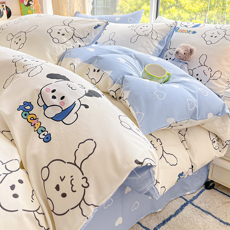 Cama de algodón de dibujos animados set de cuatro piezas 100 sábanas de cama de dormitorio de verano set de tres piezas set 4