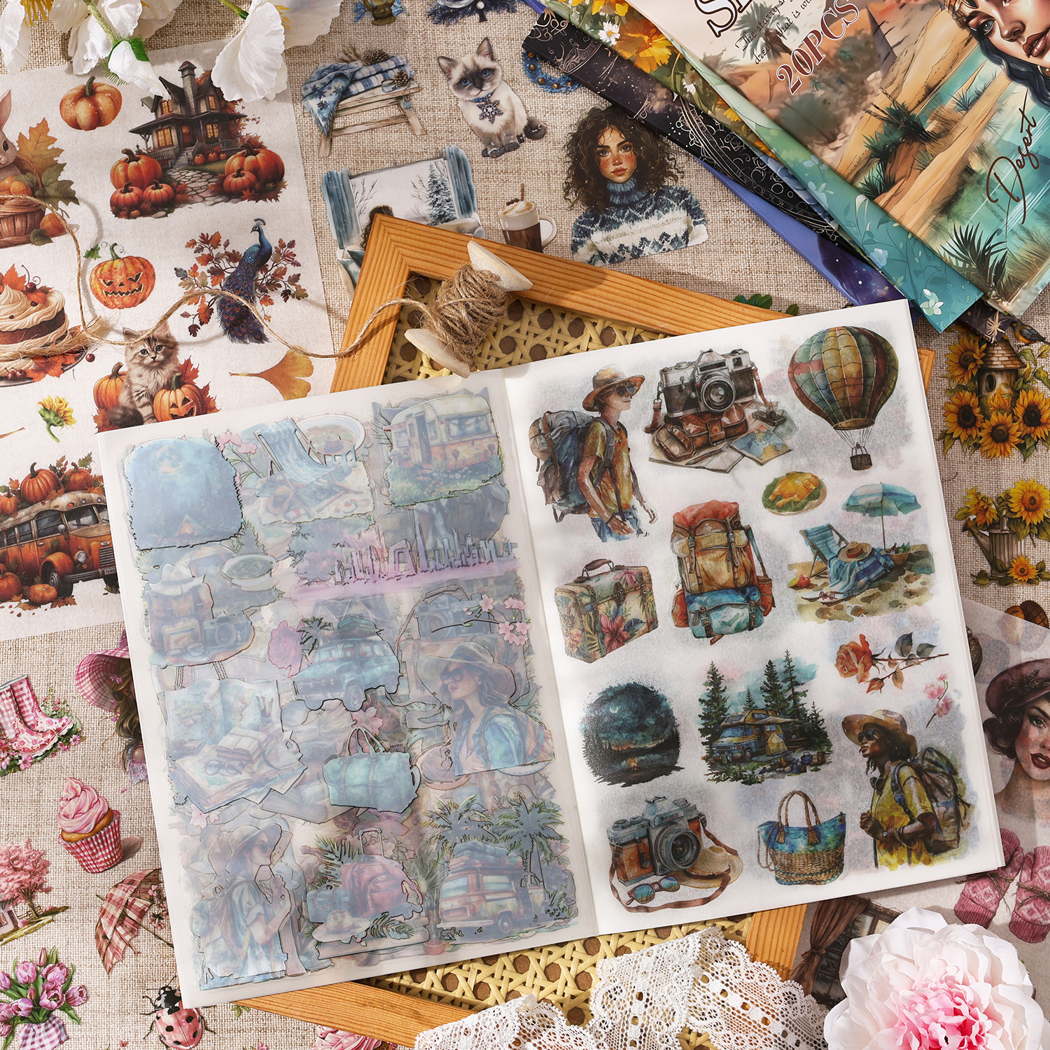 Libro de pegatinas de gran tamaño de Yuezhen, serie de tiempo de recuerdo, libro de mano de estudiante creativo, etiqueta engomada de material de paisajismo decorativo de bricolaje