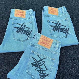 Independent cleanfit Ice Blue 517 Style STUSSY Classic Washed Vintage Jeans Micro-La Old Men and Women