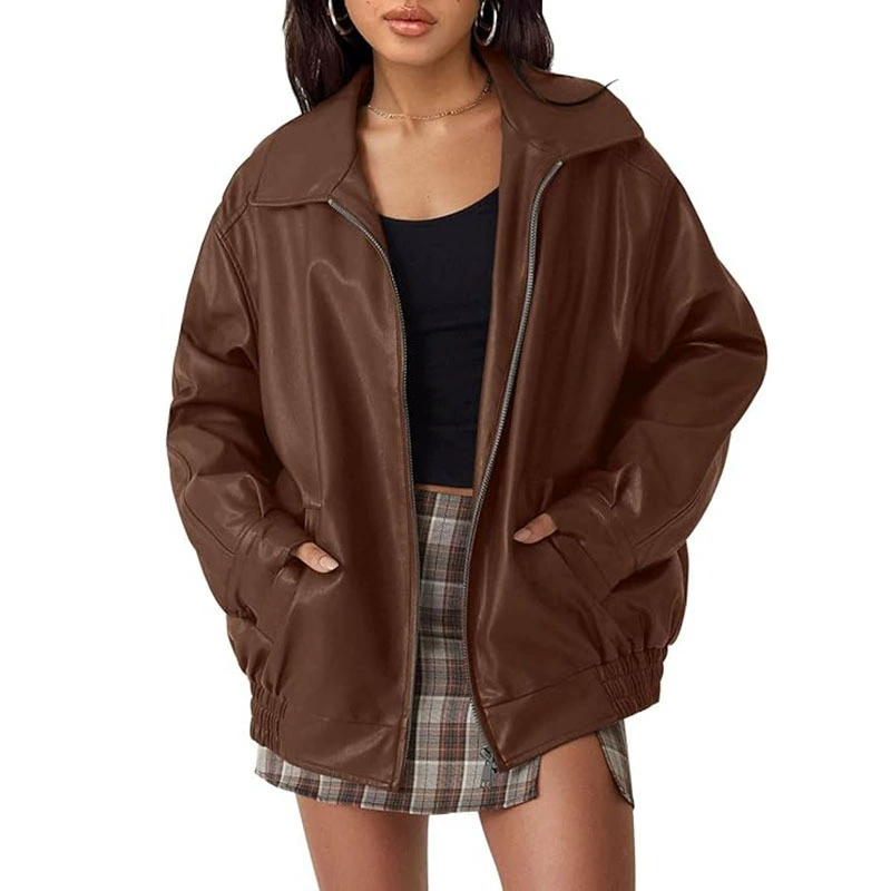 Polyurethane jacket, Amazon, European style, oversize, elastic waist