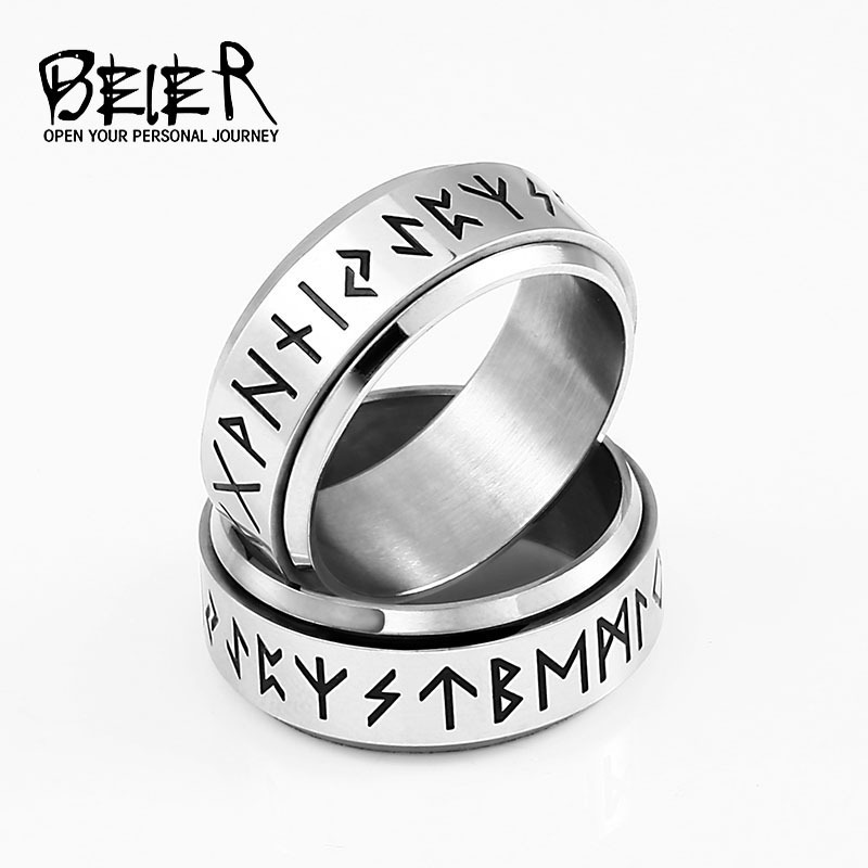 beier New Style Simple Stainless Steel Viking Letters Unisex Ring Korean Style Fashionable Titanium Steel Rotatable Ring beier New Style Simple Stainless Steel Viking Letters Unisex Ring Korean Style Fashionable Titanium Steel Rotatable Ring