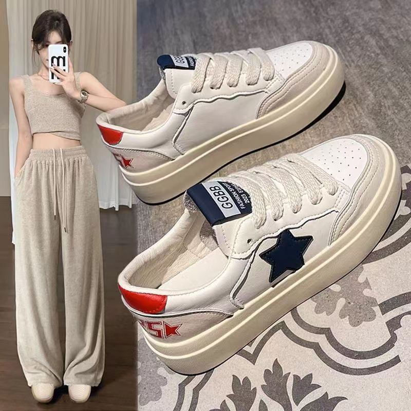 Star Thick-soled White Shoes for Women Summer 2024 New Summer Thin Breathable Sneakers Versatile Foreign Style Casual Women's Shoes