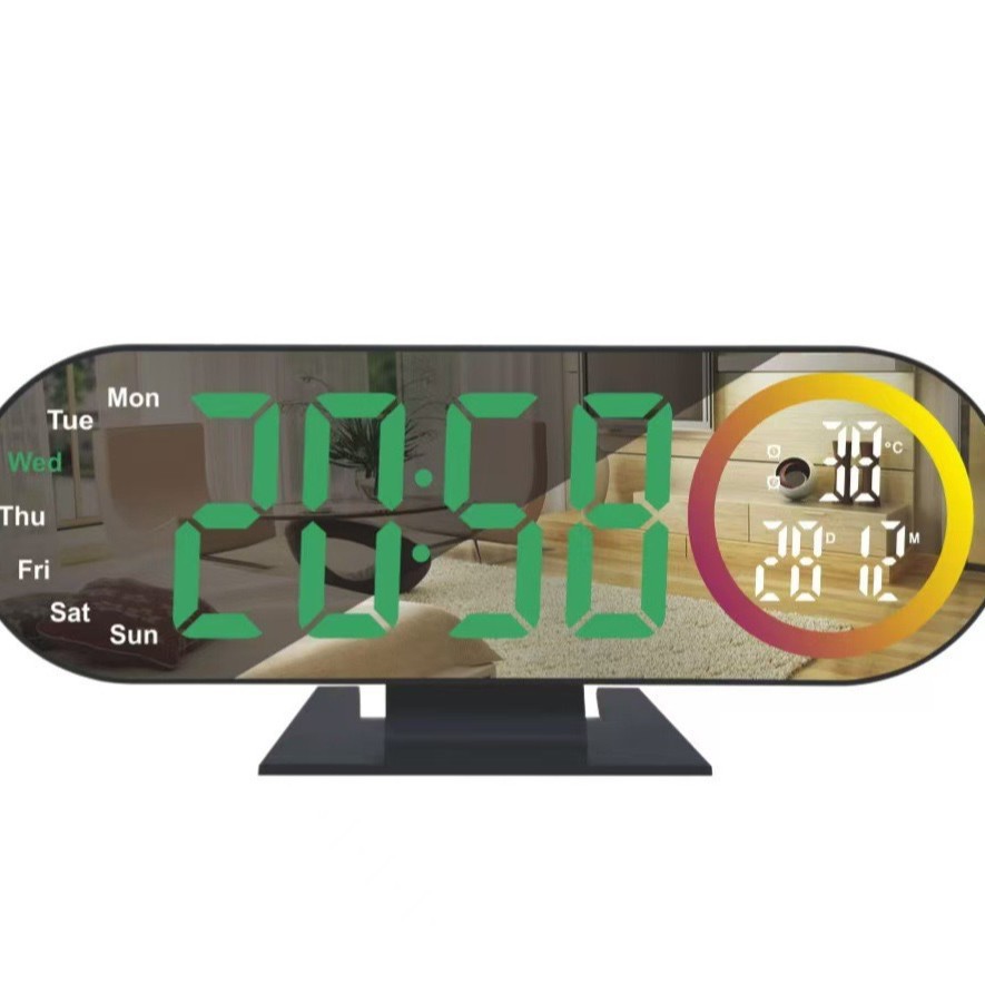 Reloj Despertador Digital LED Espejo de Plástico con Luz Nocturna y Cuenta Atrás
