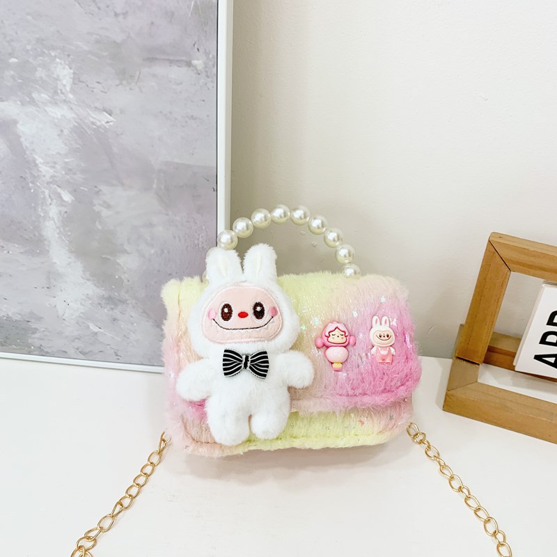 Bolsos infantiles otoño-invierno coreano niñas lindas bolsas de peludo, bolsas de peluche de moda para niñas, bolsas de perlas