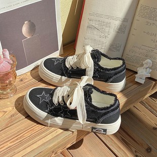 Baikuang 2022 New White Shoes Canvas Shoes Women's Thin Breathable Original Star Embroidery Thick Bottom Instagram Style Trendy All-Match