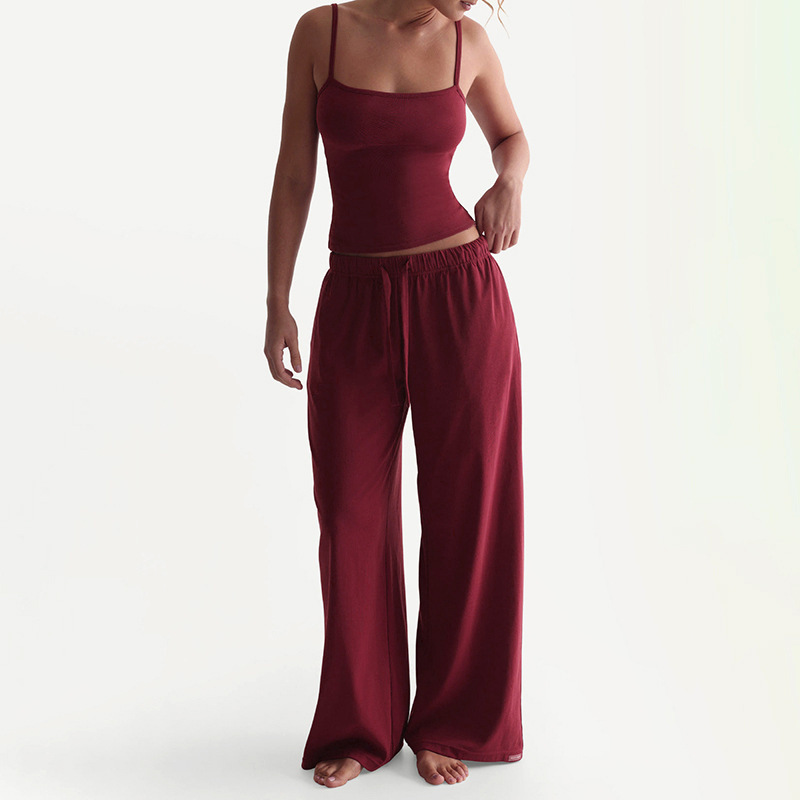 2025 New Cross-Border Women's European and American Style Fashionable Slim Camisole Drawstring Waist Trousers Loose Suit