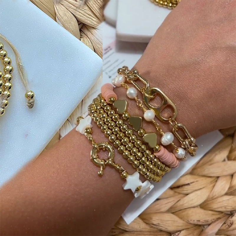 Beaded Chain Chain Type 1 Piece Quantity 1 Piece Fashion Solid Color Metal Beaded Knitting Plating Gold Plated Women's Bracelets