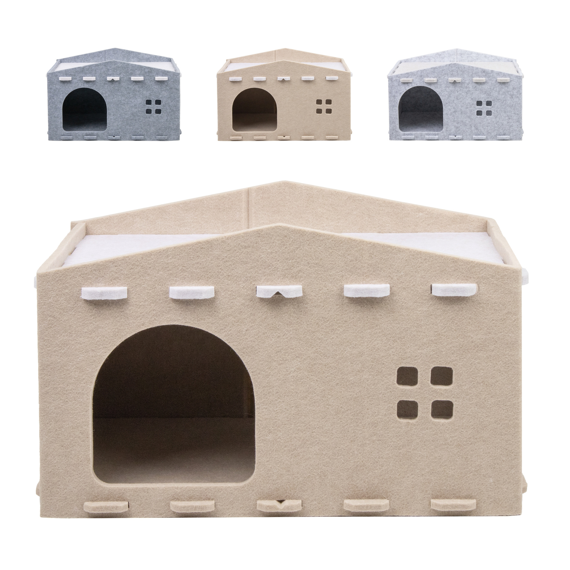 Fieltro de doble capa de doble propósito gato casa para gatos gato agarrar placa integral resistente al arañazo y desgaste gato casa semi-cerrada casa plegable para gatos