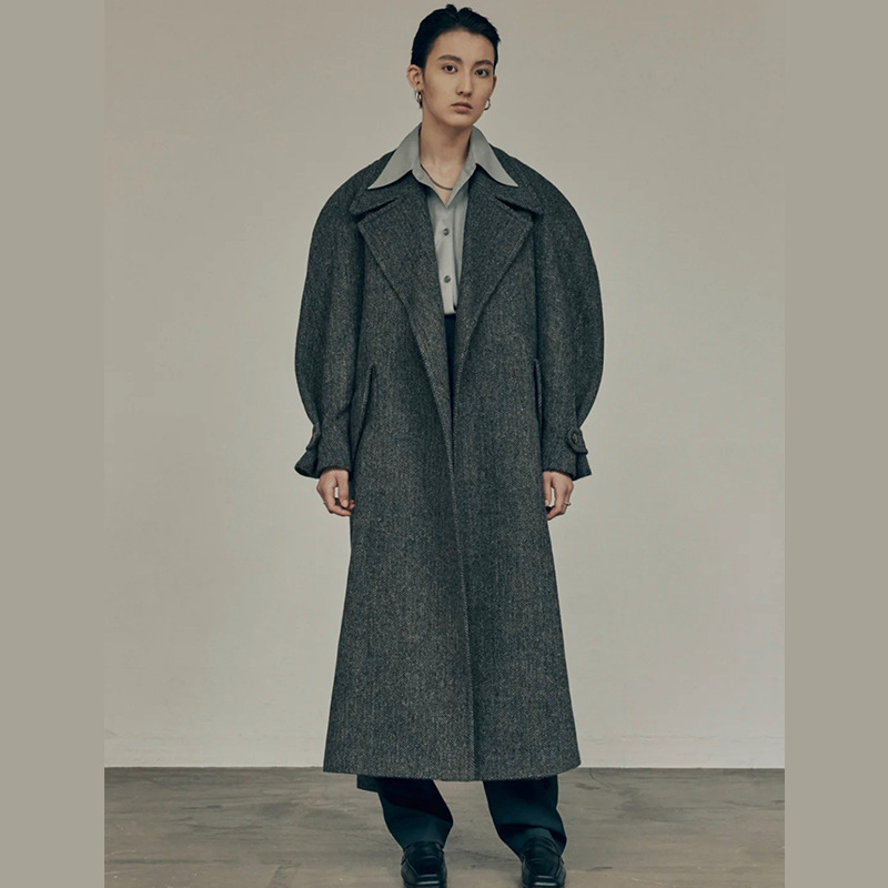 In-Stock Low High-End Herringbone Wool Coat Wide Shoulder Autumn and Winter Unisex Blazer