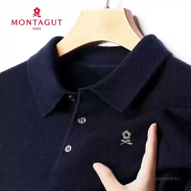 梦娇特羊绒衫男t恤专柜正品长袖翻领羊毛针织打底上衣中年polo衫|undefined