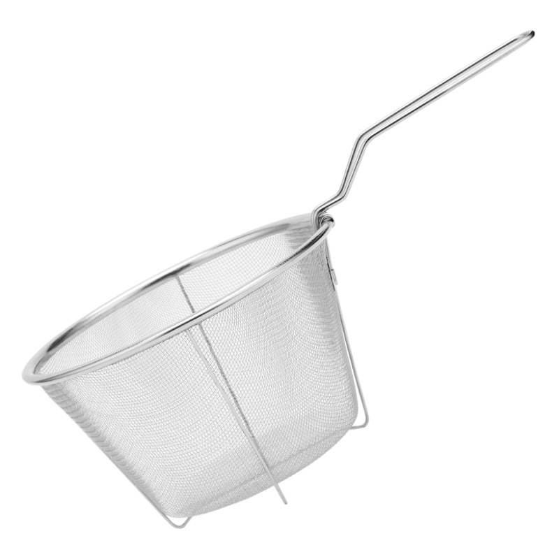 Red frita de acero inoxidable 304 transfronteriza, colador, cuchara de fideos, red frita, canasta frita, red de fuga frita, papas fritas, cocina plegable