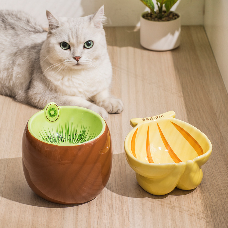 Cat Bowl, Cat Food Bowl, Ceramic Cat Rice Bowl, Water and Food Bowl, Cervical Vertebra Protection, Slanted Mouth, Pet Supplies, Factory Direct Sales, Anti-Slip