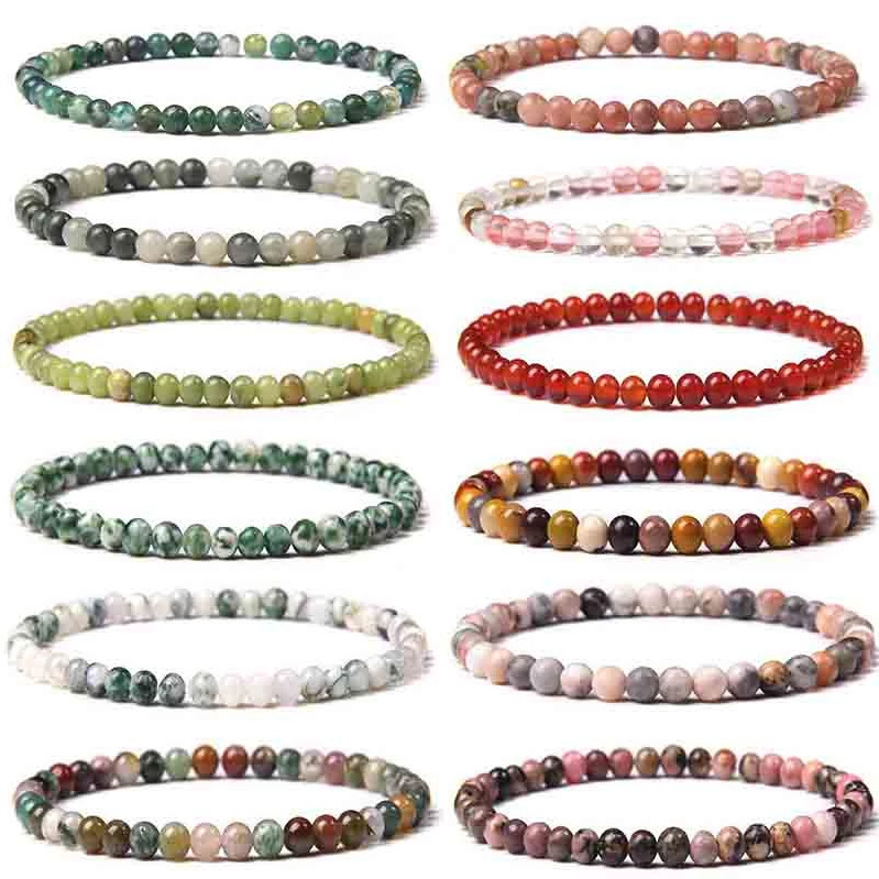 Amazon 4mm Natural Agate Stone Beads Energy Charm Bracelet Women Semi-Precious Stone Mini Pulsera Geometric