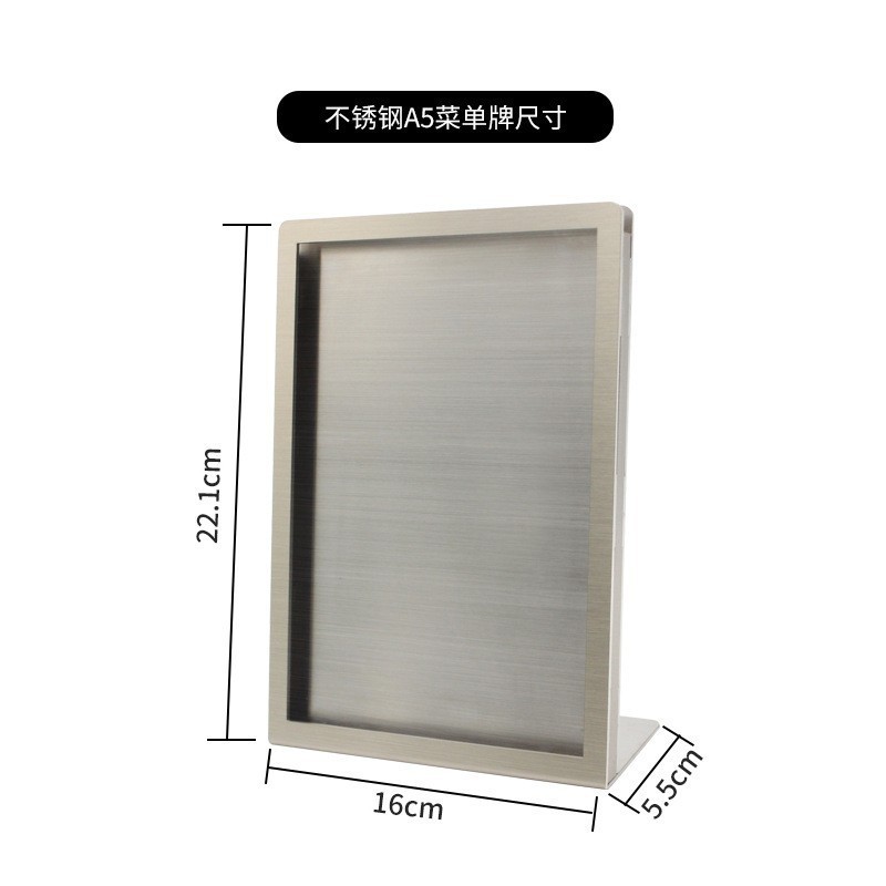 Soporte de acero inoxidable A4 para tarjetas de mesa, letrero de mesa en forma de L, soporte para código QR de bebidas, letrero de mesa para menú A5, tablero de menú para cafetería/tetería