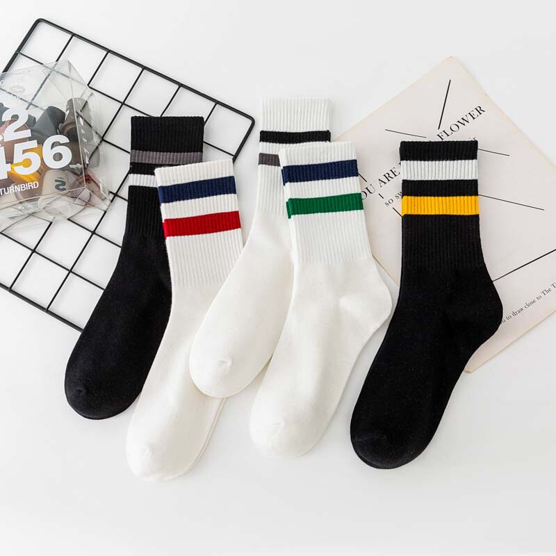 Spring and Autumn Trendy Brand Simple Versatile Red, Blue, and Yellow Striped Mid-Calf Socks Ins Style Unisex Sports Academy Style Cotton Trendy Socks Spring and Autumn Trendy Brand Simple Versatile Red, Blue, and Yellow Striped Mid-Calf Socks Ins Style Unisex Sports Academy Style Cotton Trendy Socks