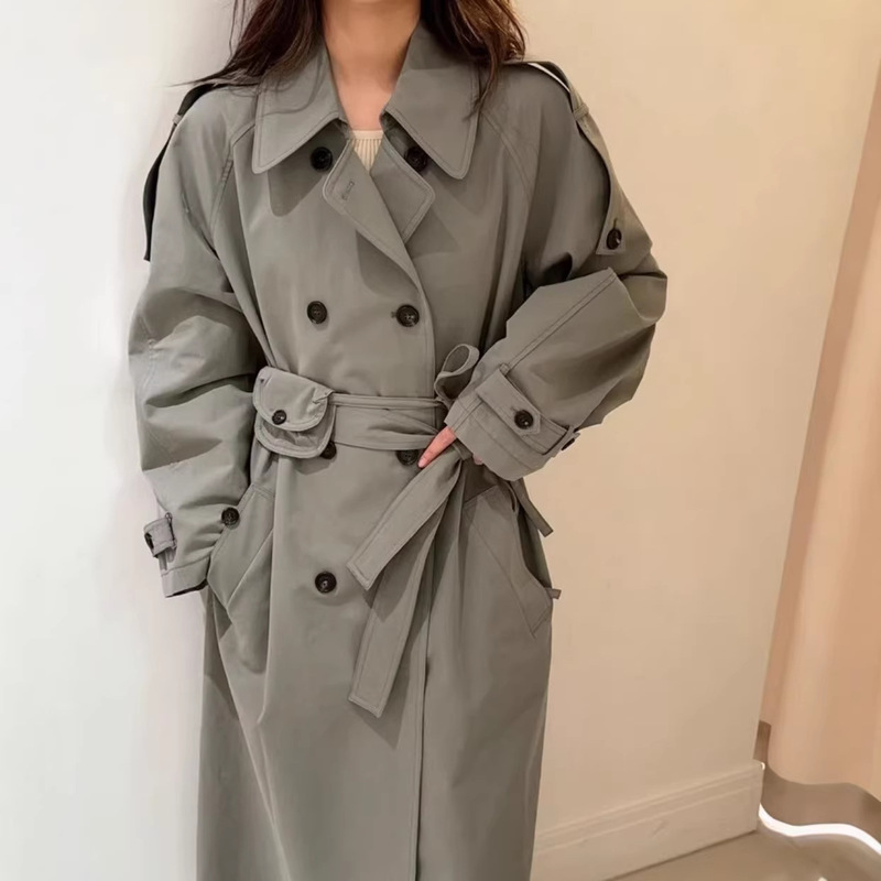 In Stock 2026 Spring New Style Casual Loose Silhouette Double-Breasted Mini Waist Bag Mid-Length Trench Coat