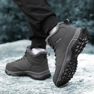 Men's Winter Sports Outdoor Snow Boots fleece-lined Warm Cotton Shoes Windproof Lace-up Wear-resistant Outdoor Mountaineering Shoes for Men