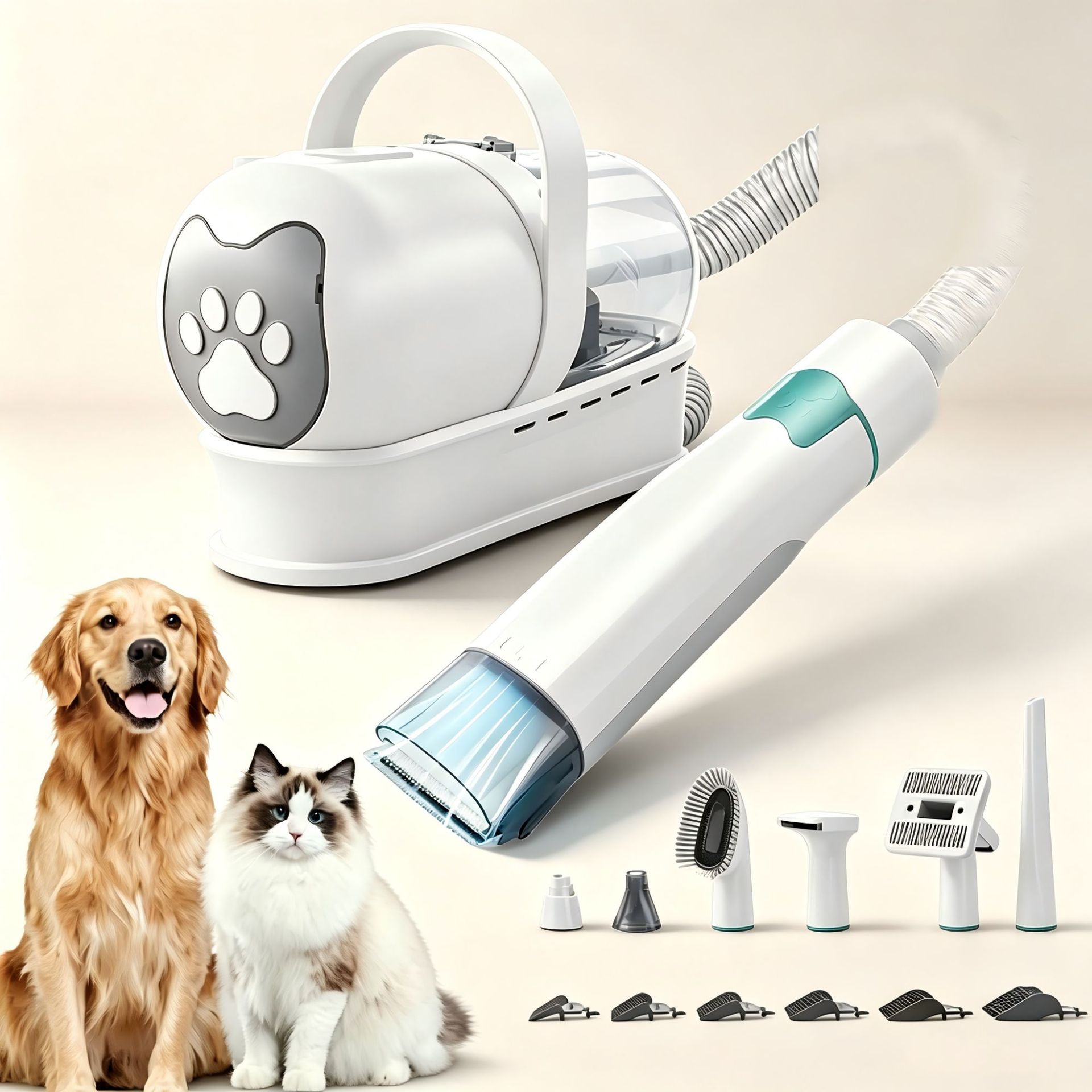 Nuevo 7 en 1 multifuncional animal doméstico peludo perro gato conjunto de aspiración de polvo transfronterizo máquina de afeitar recorte todo en uno