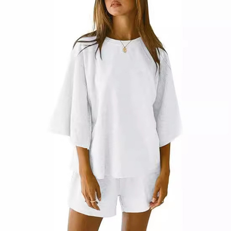 2026 Summer New Cross-Border Foreign Trade Women's 2-Piece Set with Three-Quarter Sleeve Top and Elastic Waist Shorts Casual Suit