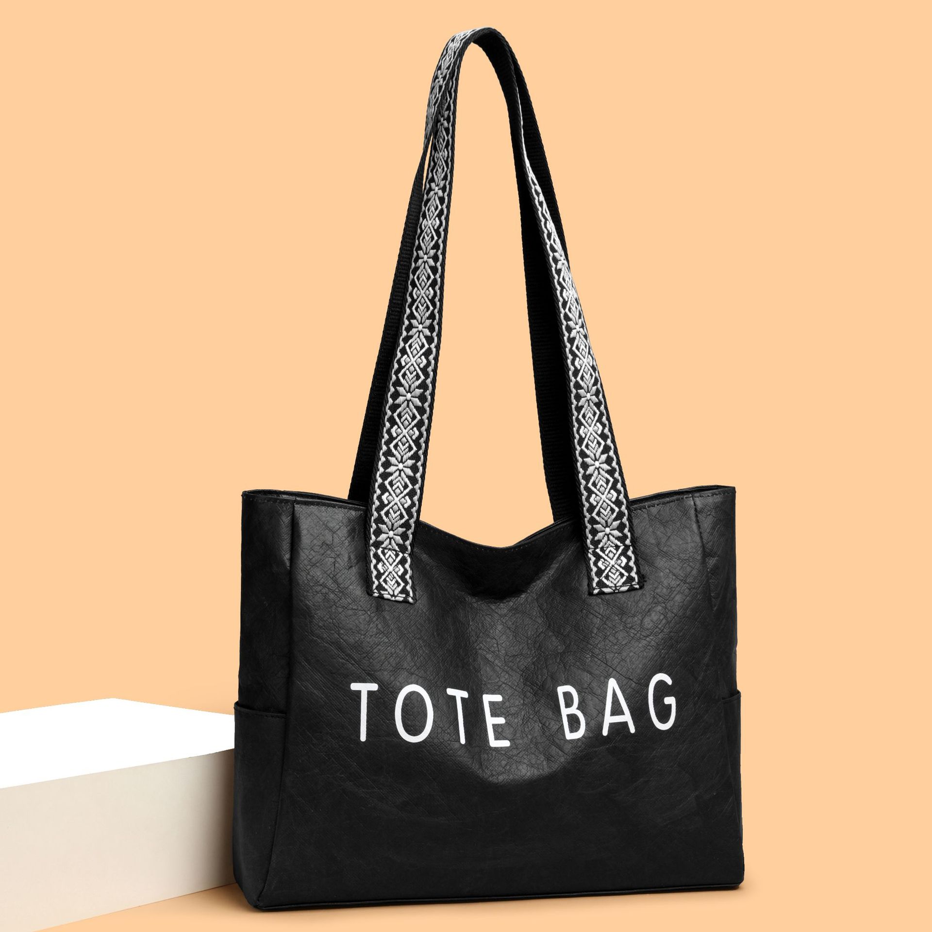 Spring/Summer New Simple Fashion Retro Large Capacity Tote Bag Versatile Cowhide Texture Handbag For Women - Thumbnail 4
