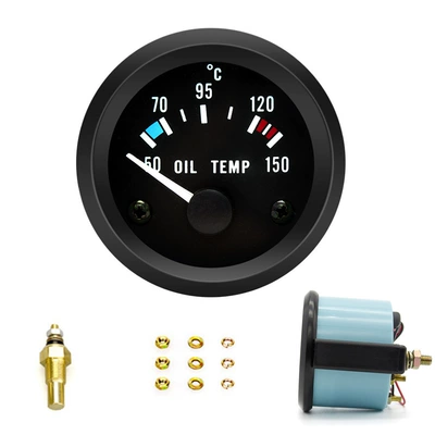 52mm Avtomobil Modifikasiya Aləti Yağ Temperatur Göstəricisi 12V Yarış Avtomobili Ümumi Alət Qara Üz Yaşıl Korpus 2inch