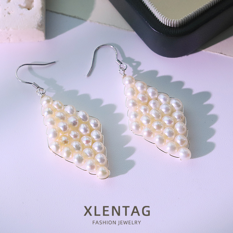 Perla natural original gancho de orejas de diamante pendientes de orejas femeninas retro alta sensación de aretes temperamento pendientes de orejas al por mayor