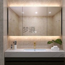 Mz浴室智能镜柜单独挂墙式收纳带置物架一体卫生间除雾实木现做带
