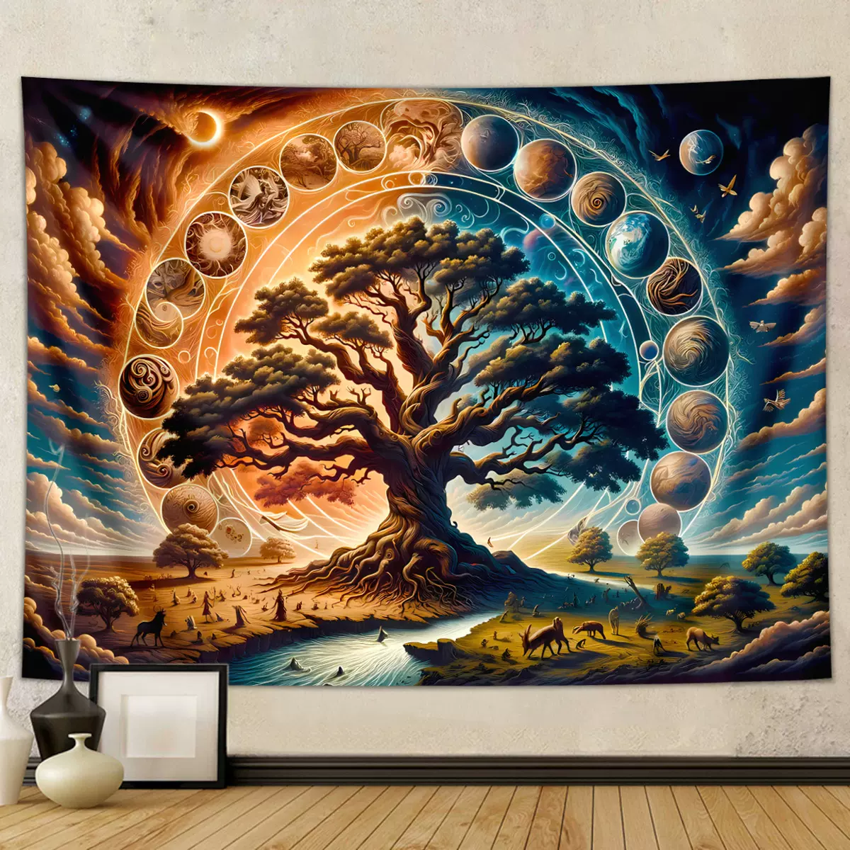 外贸神秘生命树挂毯奇幻太空天空自然景观挂布亚马逊外贸代发挂毯