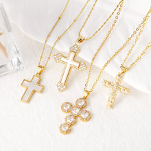 AS饰品亚马逊跨境热卖嘻哈复古十字架吊坠镶锆石项链锁骨链nkb205