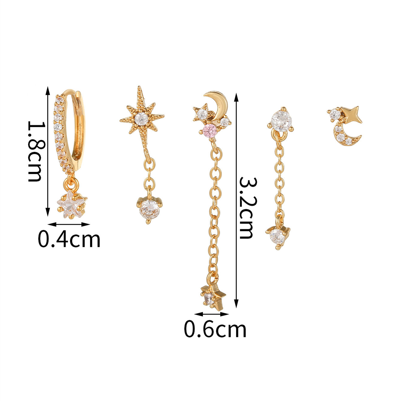 Fashion Star Moon Copper Alloy Earrings Five-Piece Set Wholesale
