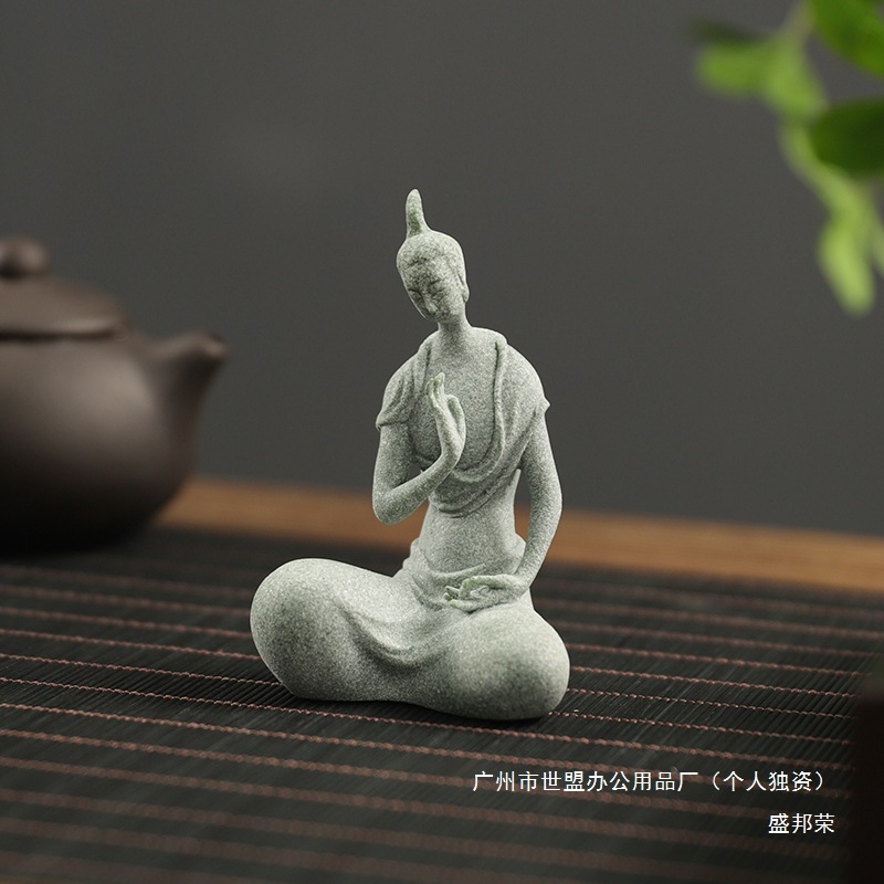 青砂石禅意北魏佛像小摆件创意中式茶宠盆景微景观石雕鱼缸装饰品