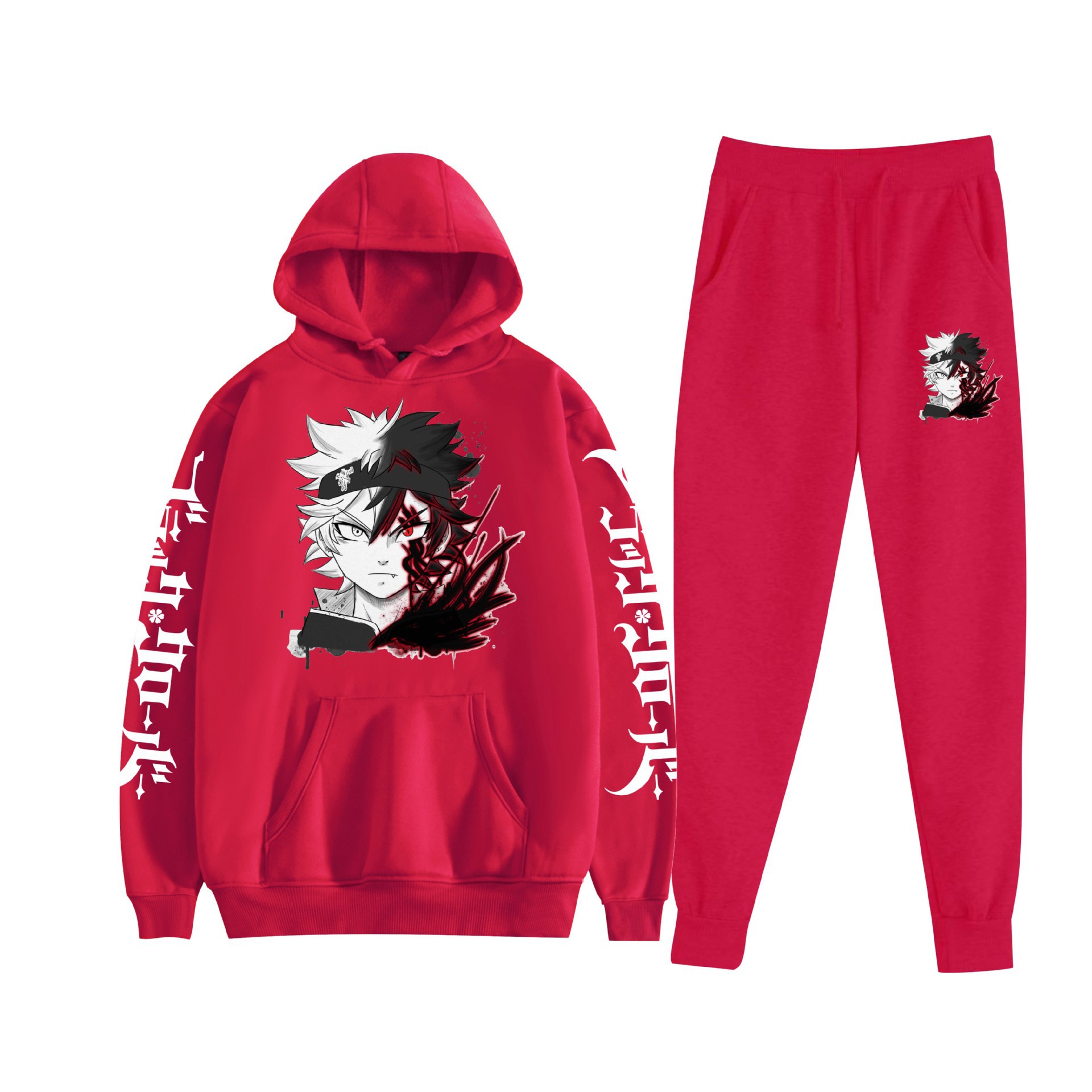 Comercio exterior nuevo estilo riman negro trébol de cuatro hojas Black Clover suéter con capucha corsés traje de dos piezas