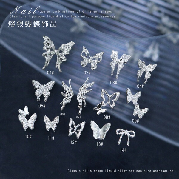 Popular silver hollow butterfly nail art jewelry metal large…