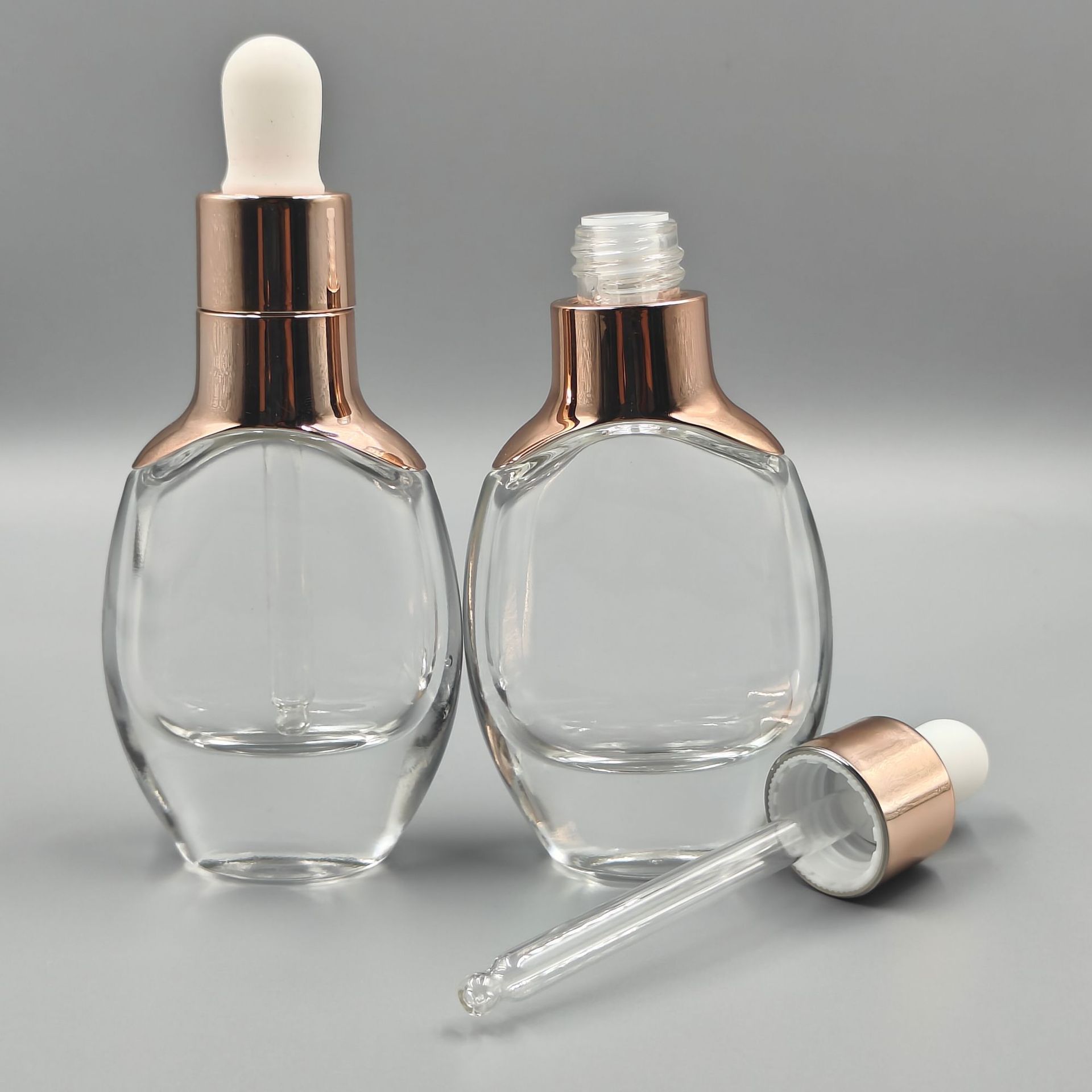 厚底肩套30ml精华液瓶30毫升扁形滴管精油瓶透明玻璃化妆品瓶批发