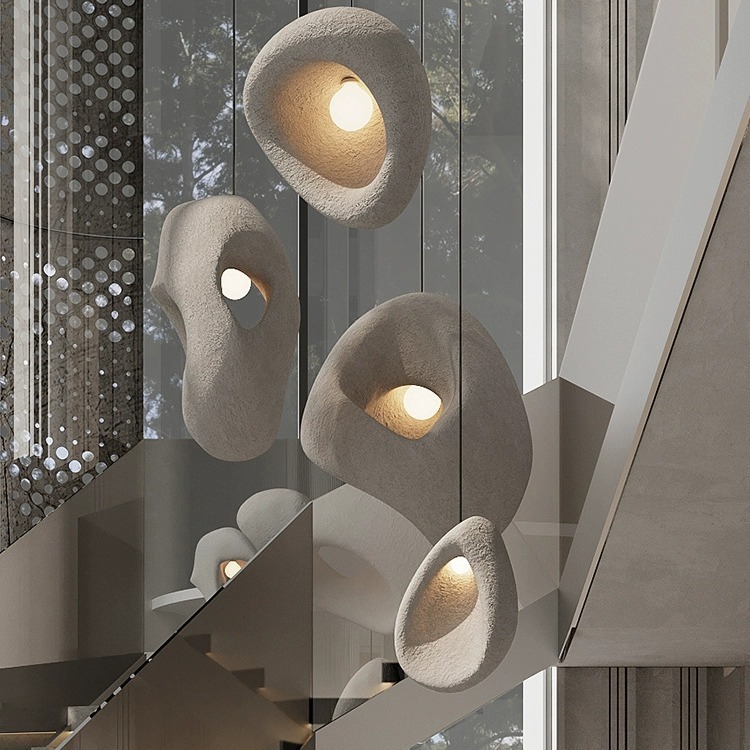 Staircase pendant chandelier Wabi-Sabi style creative lighting designer model house Japanese villa lighting sample room boutique hotel duplex loft lighting