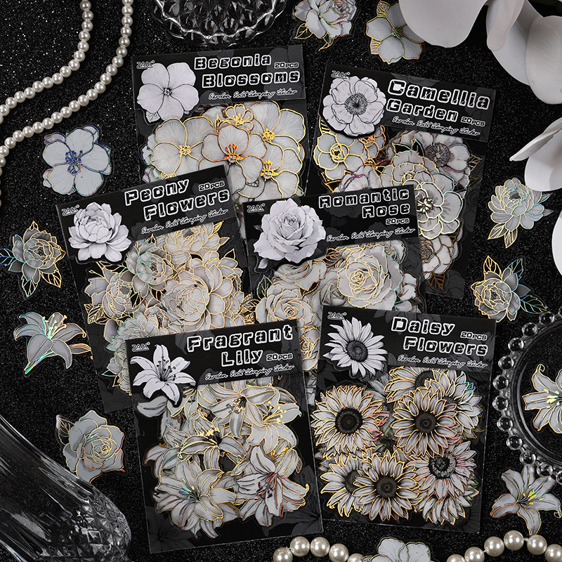 Flower Fragrant Manyuan Paquete de pegatinas de flores de bronceado tridimensional Pete impermeable Cuenta de mano transfronteriza Collage de bricolaje Material de decoración Pegatinas