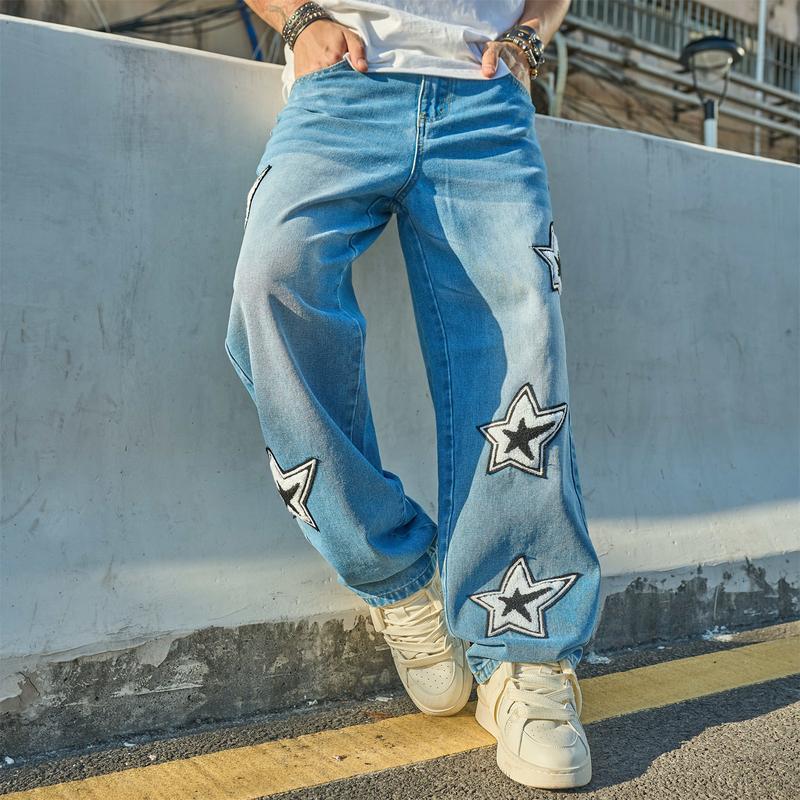 跨境New Men Stylish embroidery Loose Jeans High Quality Men|undefined