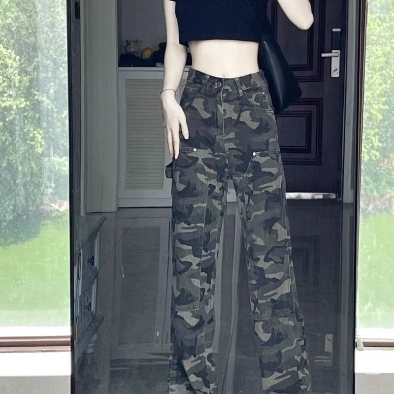 American jeans women's summer wide leg casual high street fashion brand loose straight camouflage vintage logging overalls American jeans women's summer wide leg casual high street fashion brand loose straight camouflage vintage logging overalls
